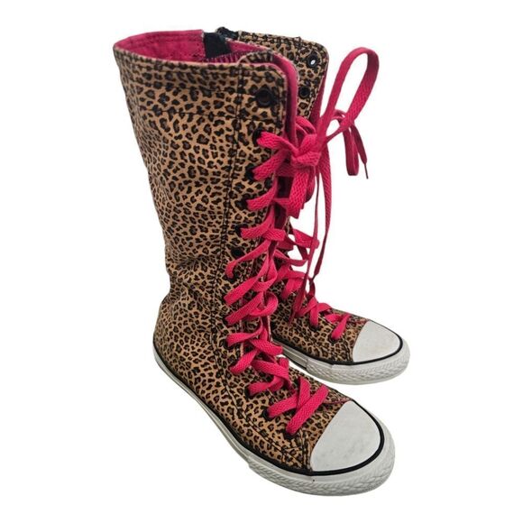 SOLD!! CONVERSE Rare Vintage Juniors Cheetah Print Knee High Sneakers - Picture 1 of 11